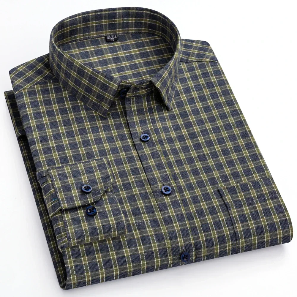 

Men's Brushed Shirt with Pocket Casual Plaid Striped Shirts 100% Cotton Flannel Standard Fit Long Sleeve Plus Size