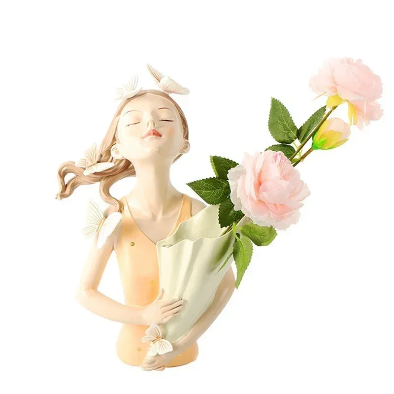 

Resin Butterfly Girl Sculpture Vase for flowers Decor Modern Figurine Home Decoration Home Living Room Countertop Office Gift