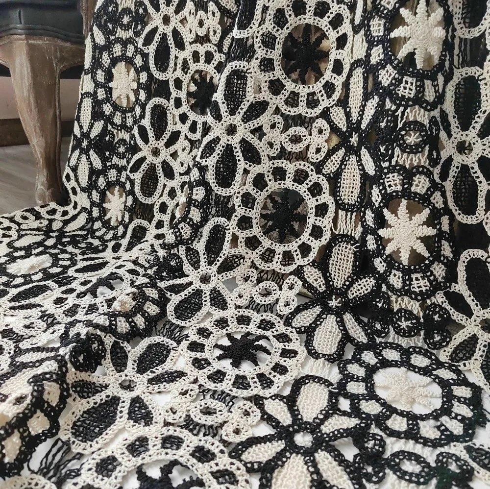 

Вязаная хлопковая веревка в стиле бохо с вышивкой, ажурная ткань, высококачественная кружевная ткань для свадебных платьев, ткань для домашнего декора