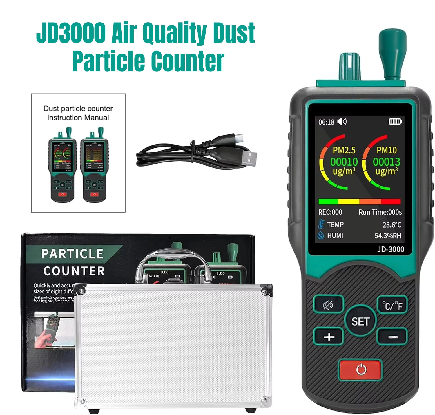 

Handheld Dust Particle Detector,High Sensitivity 6-Channel PM0.3/0.5/1.0/3.0/5.0/10 µm Particulate Monitor PM2.5, PM10 Transfer