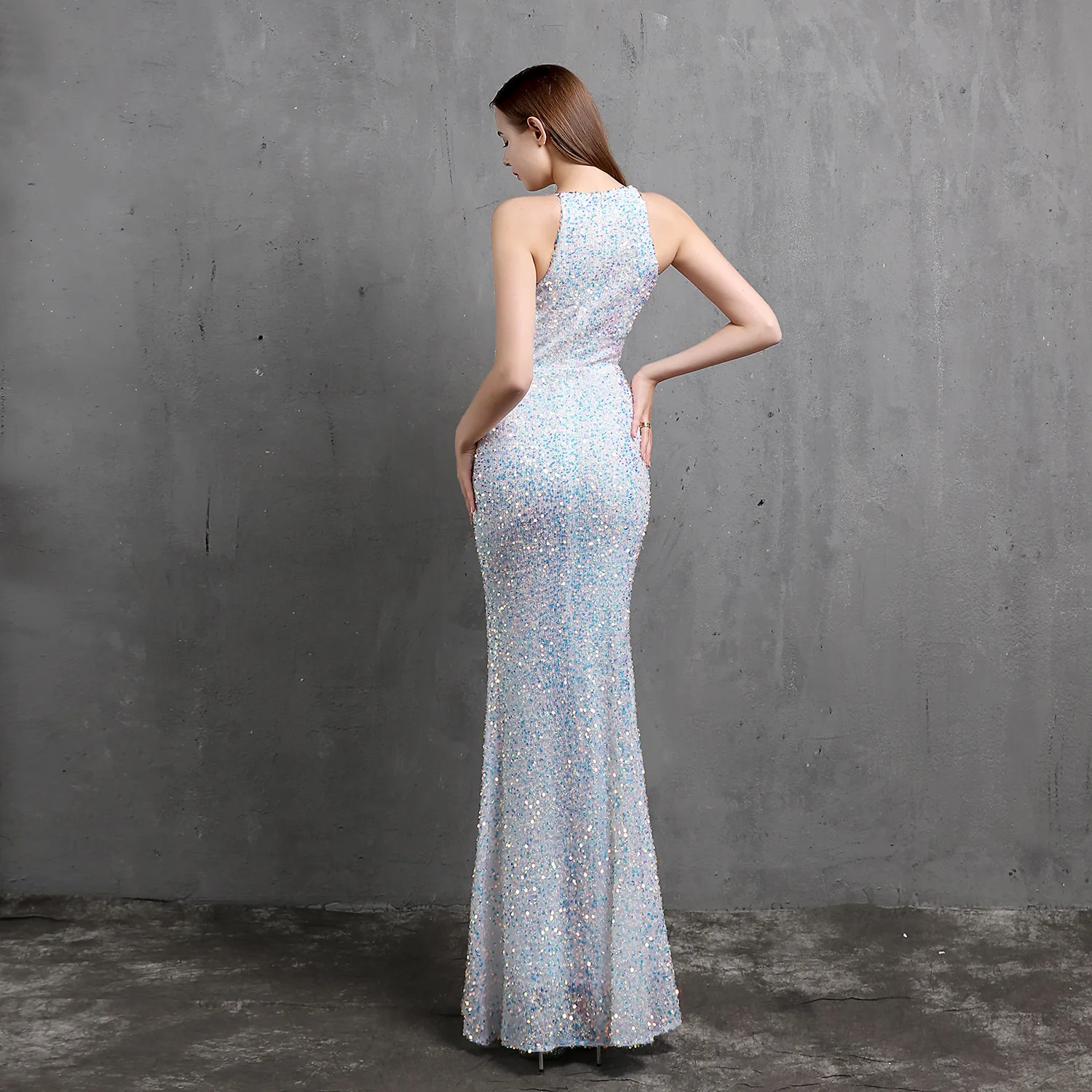 Crystal DiamondHeavy artesanía placa de cuentas llamativa vestido de noche de fiesta de socialité estilo largo sexy