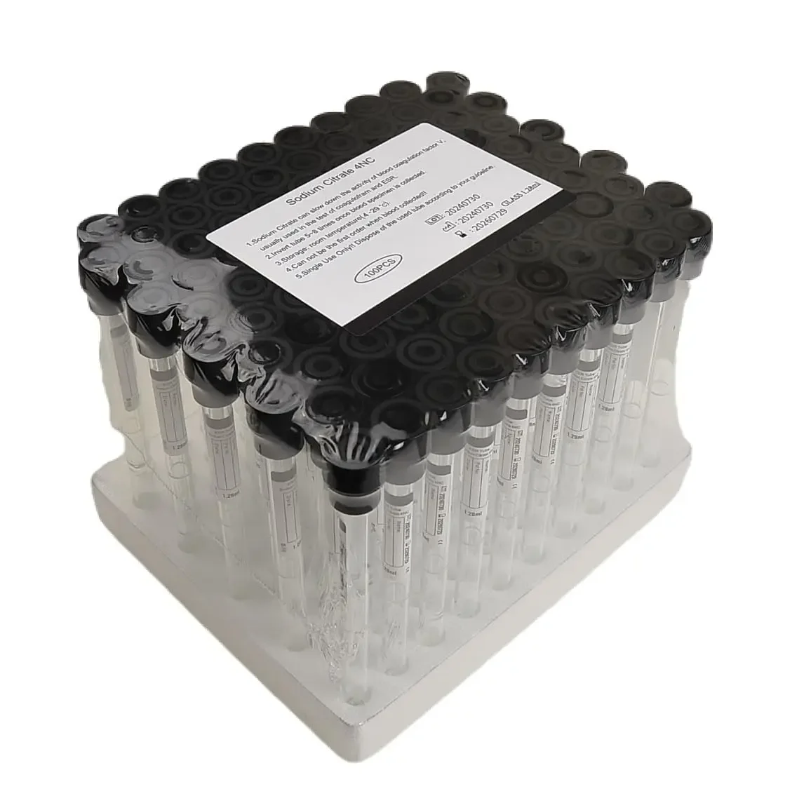 1.6/2ml Disposable Sodium Citrate Vacuum Blood Tube 1:4 Black Cap Lab Use