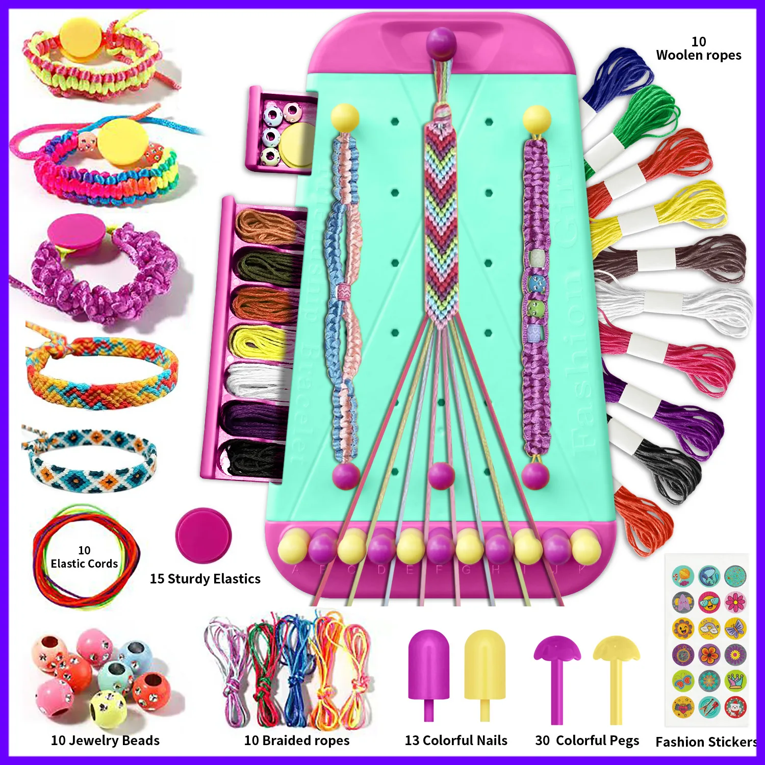Friendship Bracelet Making Kit Hand Knitter Toy DIY Arts and Crafts Rope Making Weaving Toy Set Gift for Children Girl