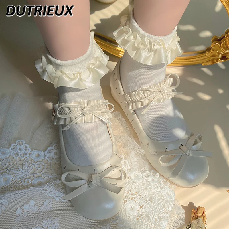 2023 New Summer Women's Socks Japanese Girl's Cotton Socks for Women Satin Lace Bow Beaded Student Soft Girl Lace Socks Women