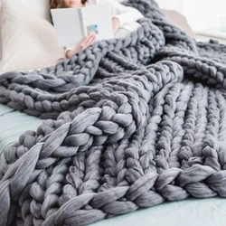 Merino Wool Blankets Stitch Thick Large Yarn Roving Knitted Blanket Throw Thread Plaid Sofa Bed Decorative Sheet Bedspread Плед