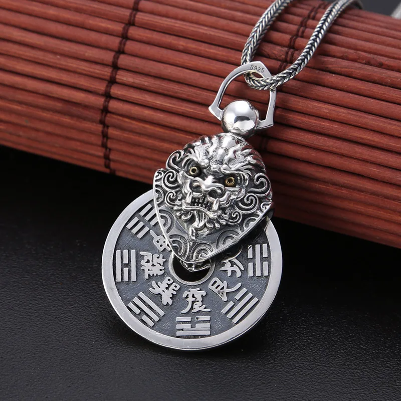 Wholesale s925 pure silver jewelry retro classic style Pixiu Mountain Ghost spending money men's pendant Thai silver can rotate