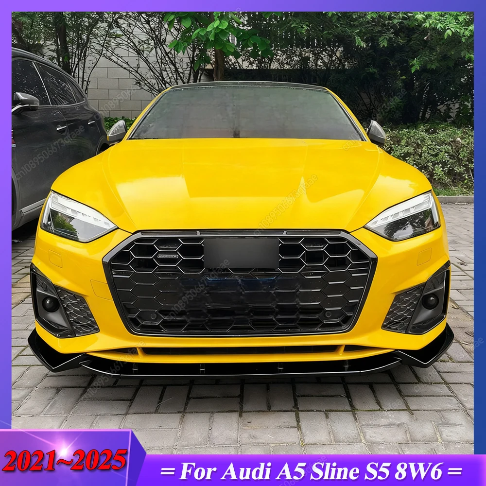 

Для Audi A5 Sline S5 8W6 2021 2022 2023 2024 2025 ABS Глянцевый черный автомобильный передний бампер Губный спойлер Сплиттер Диффузор Обвесы Тюнинг