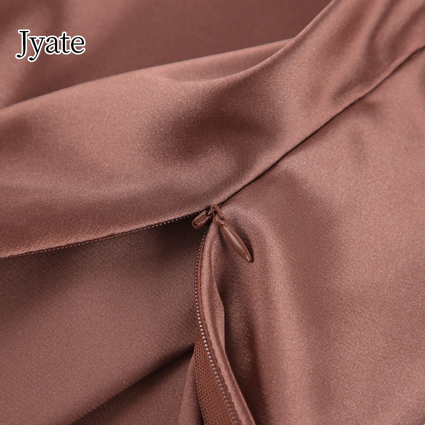 Jyate Retro Brown Commuter Women's Skirt Fashion Satin Office Long Skirt Elegant Solid High Waist Skirt Female Woman Clothing