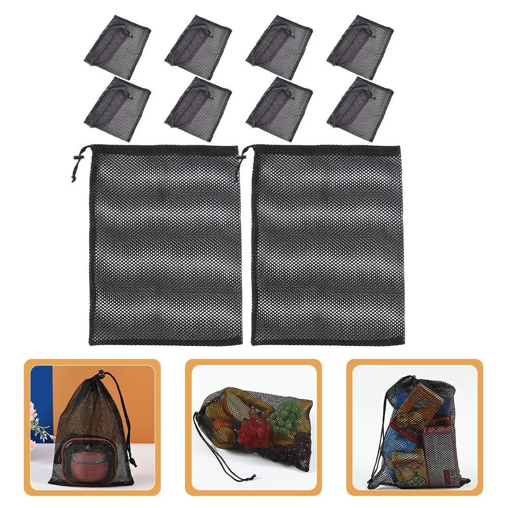 

10Pcs Mesh Storage Bag with Sliding Drawstring Strong Breathable Polyester Net Bag for Laundry Dirty Clothes Swimming Gear