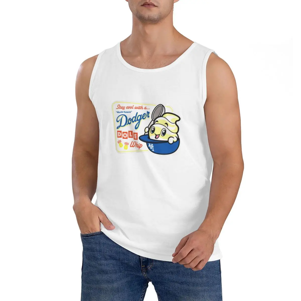 100% Cotton World Famous Dodger Dole Whip Sleeveless T-Shirt Men Workout Sports Clothing Tops Men's Crew Neck Vest