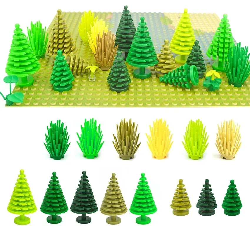 MOC Building Blocks Bricks 3471 2435 6064 City House Accessories Plant Tree Pine shrub Christmas tree Prickly Bush Bricks