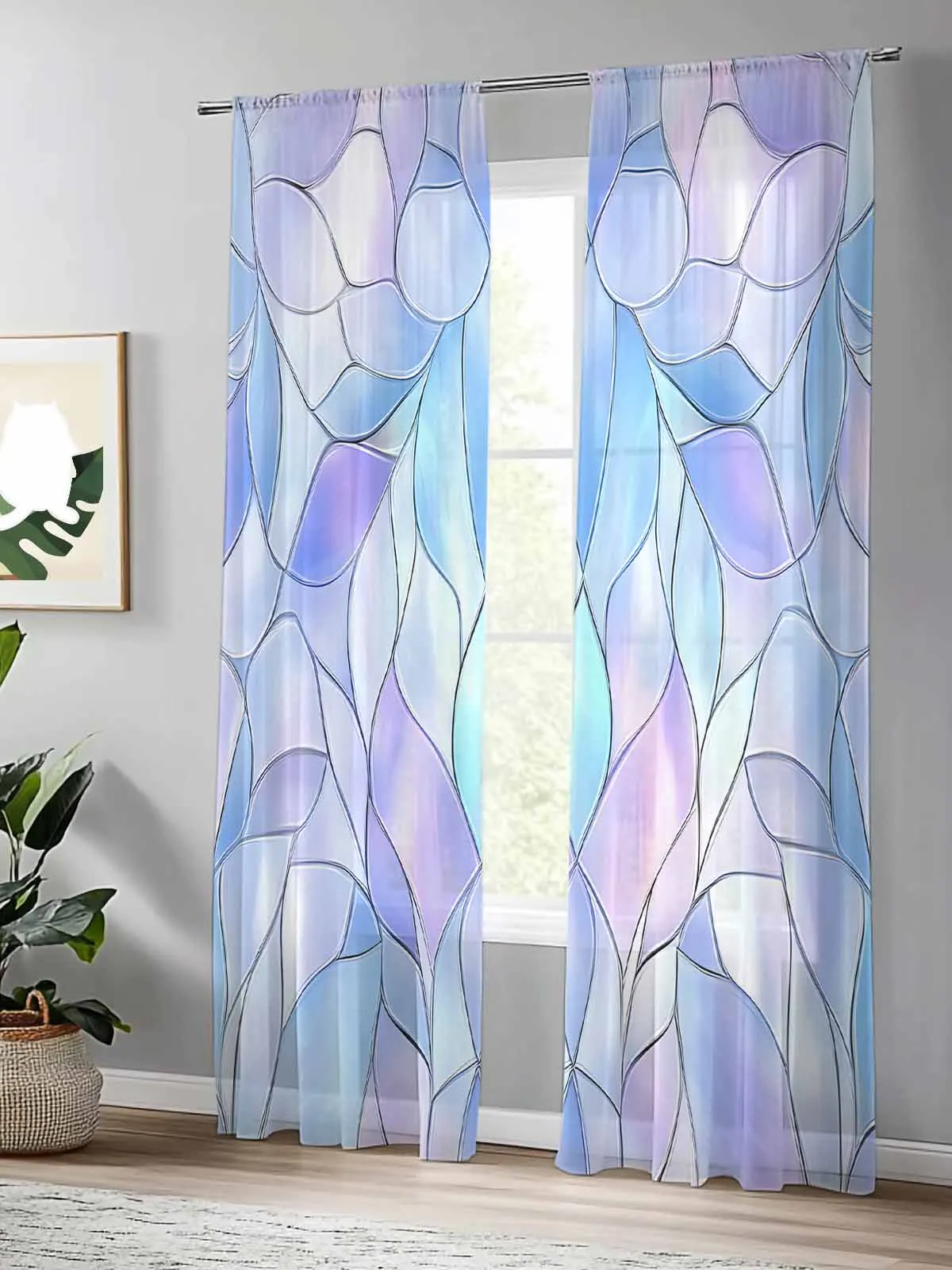 

Blue Gradient Purple Modern Art Tulle Curtains For Living Room Bedroom Children Room Decor Sheer Curtains