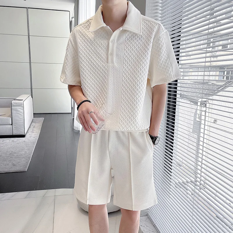 CLight Mature Wind 2023 Summer Fashion Casual Men  Quick Drying Special Jacquard Fabric Five-point Sleeve Comfortable Cool Suit