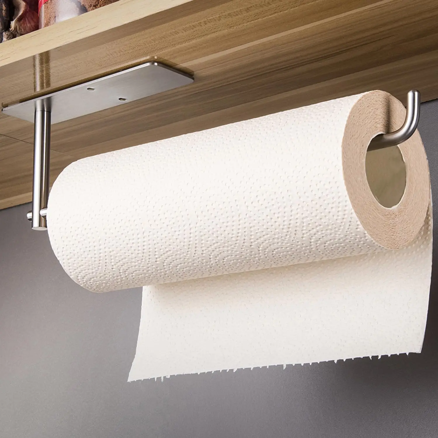 

Under Cabinet Paper Towel Holder - Self Adhesive Wall Mount for Kitchen & Bathroom, Stainless Steel Organizer