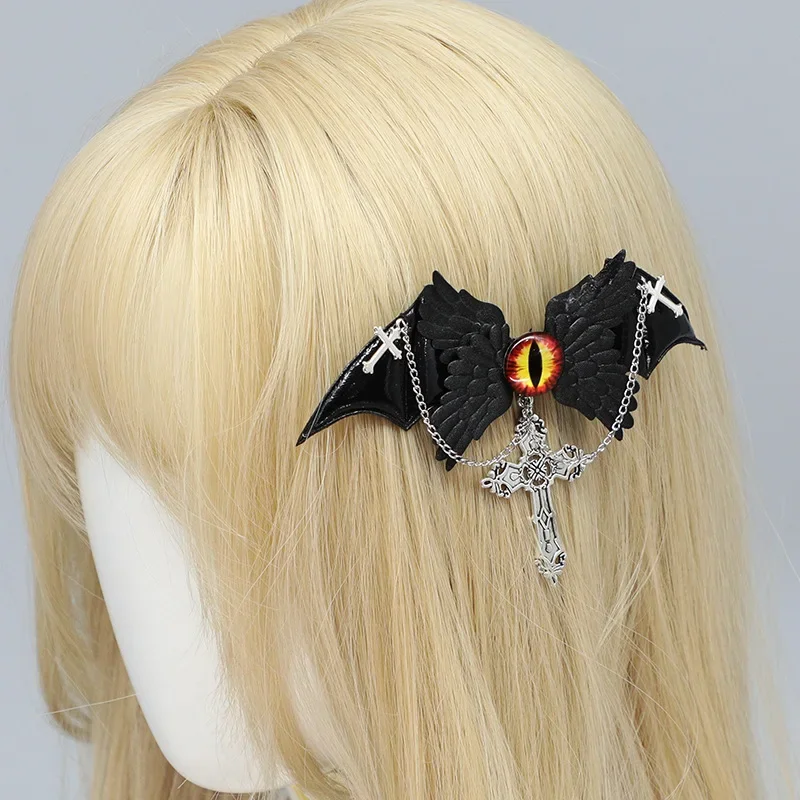 2024 New Arrival White Black Angel Devil Hair Clip Eyes Sub-culture Gothic Dark Headgear Halloween Girls Side Clip