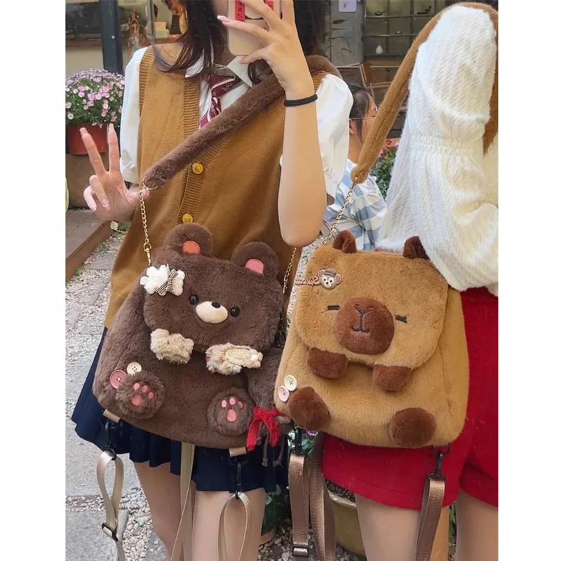 Capybara กระเป๋าเป้สะพายหลังสำหรับผู้หญิง, กระเป๋าเป้สะพายหลัง boneka น่ารัก8นิ้วกระเป๋าเป้สะพายหลังใช้ได้ทั้งชายและหญิง