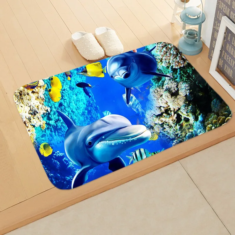 Dolphin marine life print floor mat kitchen bathroom absorbent mat home decoration bedroom living room entrance entrance carpet