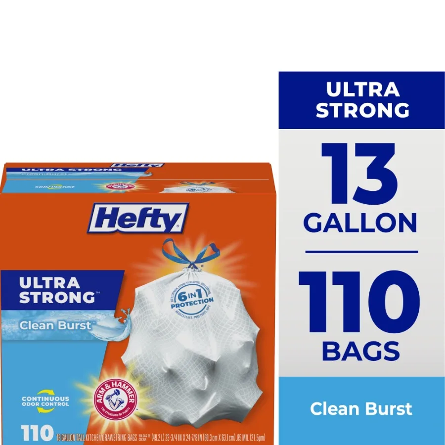 

Ultra Strong 13 Gallon Trash Bags Tall Kitchen Trash Bags White Clean Burst Scent 110 Bags