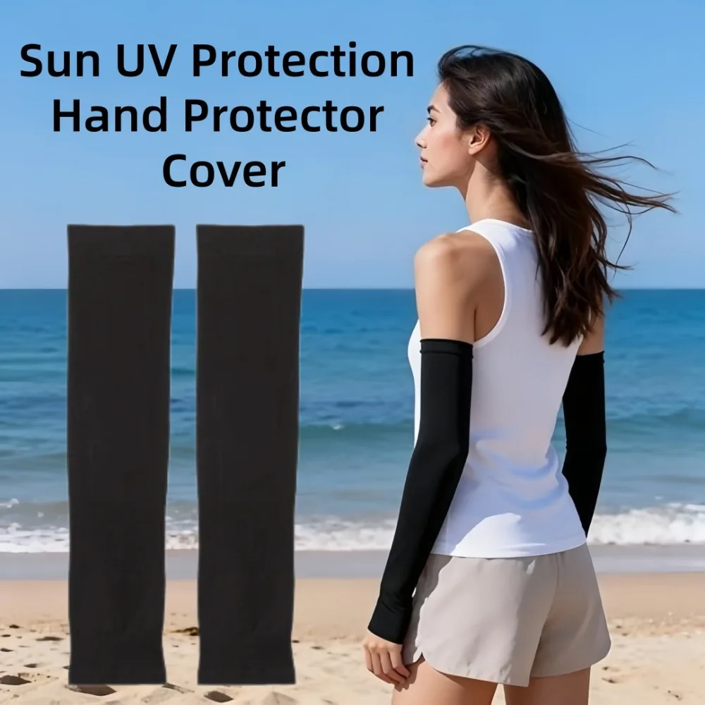 Manchons de bras unisexes en soie glacée pour l'été, protection solaire UV en nylon, protège-mains, pour la conduite en extérieur, gants élastiques rafraîchissants