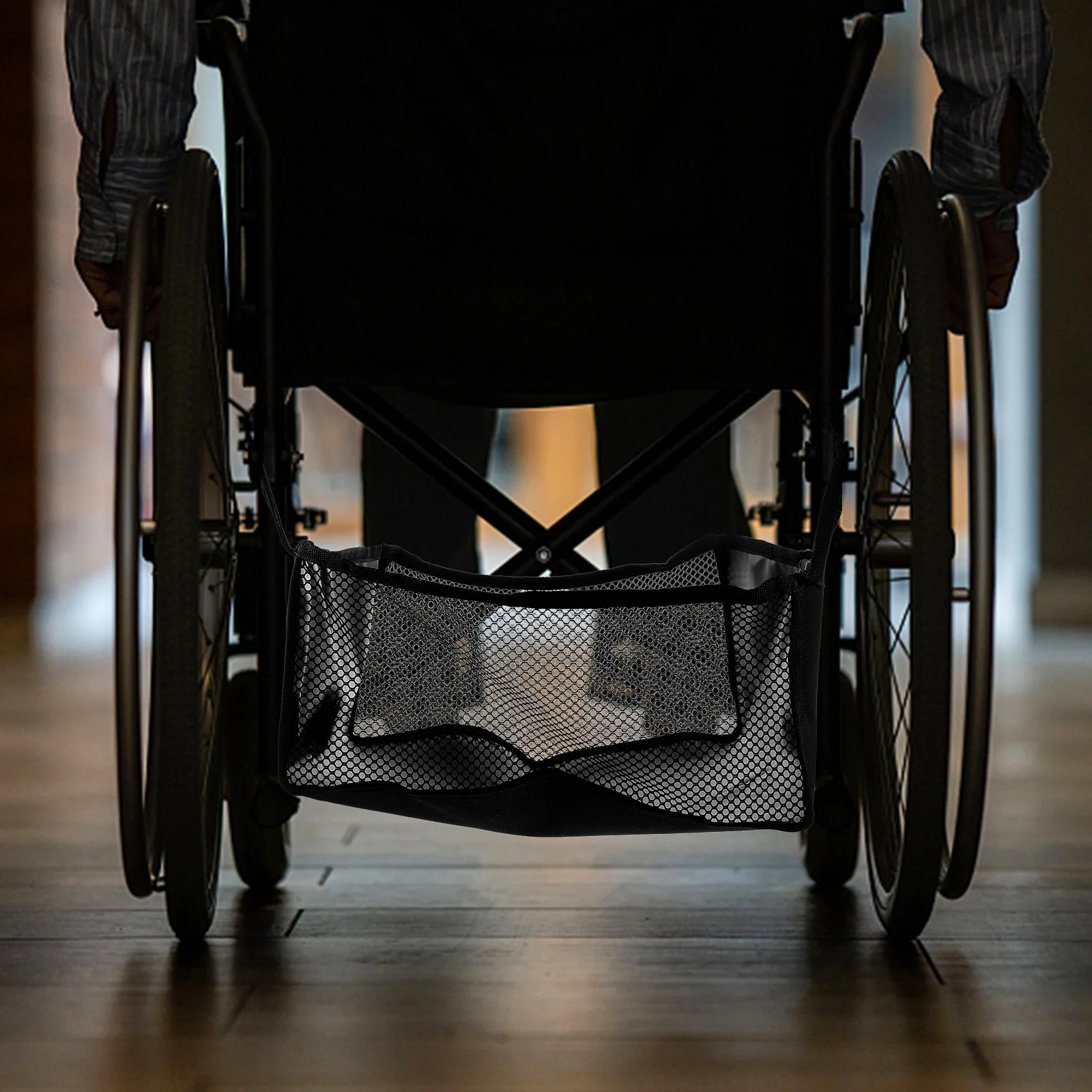 

Сумка-органайзер для инвалидной коляски под сиденьем, прочная полиэстеровая ткань Оксфорд, большое пространство, сетчатая сумка для хранения инвалидной коляски