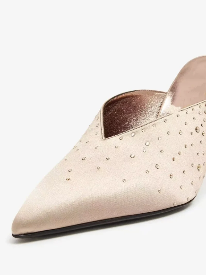 Women's Satin Wrap Pointed-Toe Stiletto Mule Shoes Luxurious Slip-On Design Rhinestone Elegant Ladies Party Banquet Slippers