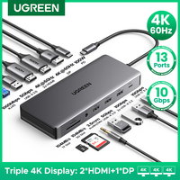 UGREEN USB C HUB Docking Station 13-in-1 4K Triple Display Dual HDMI DP 10Gbps USB3.2 PD 100W SD/TF for MacBook Pro Air Dell XPS