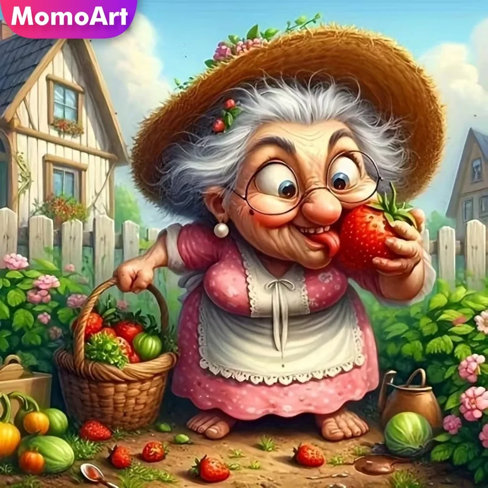Momoart Diamant-Stickerei Alte Frau Porträt Gemälde Strass DIY Diamant-Mosaik Cartoon Neuerscheinung Handarbeit