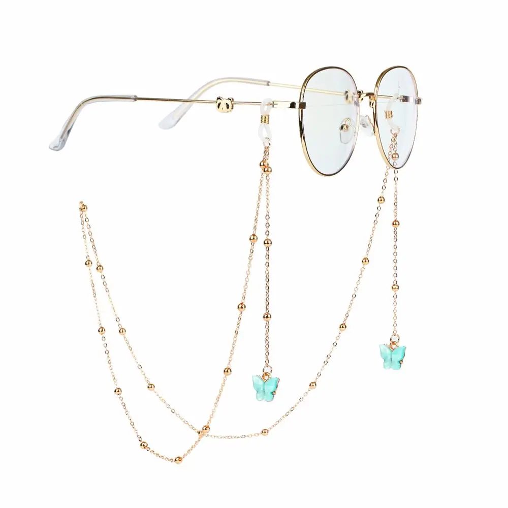 Temperament Simple Eyewear Anti-lost Non-slip Bead Mask Hanging Rope Metal Glasses Chains Butterfly Neck Strap