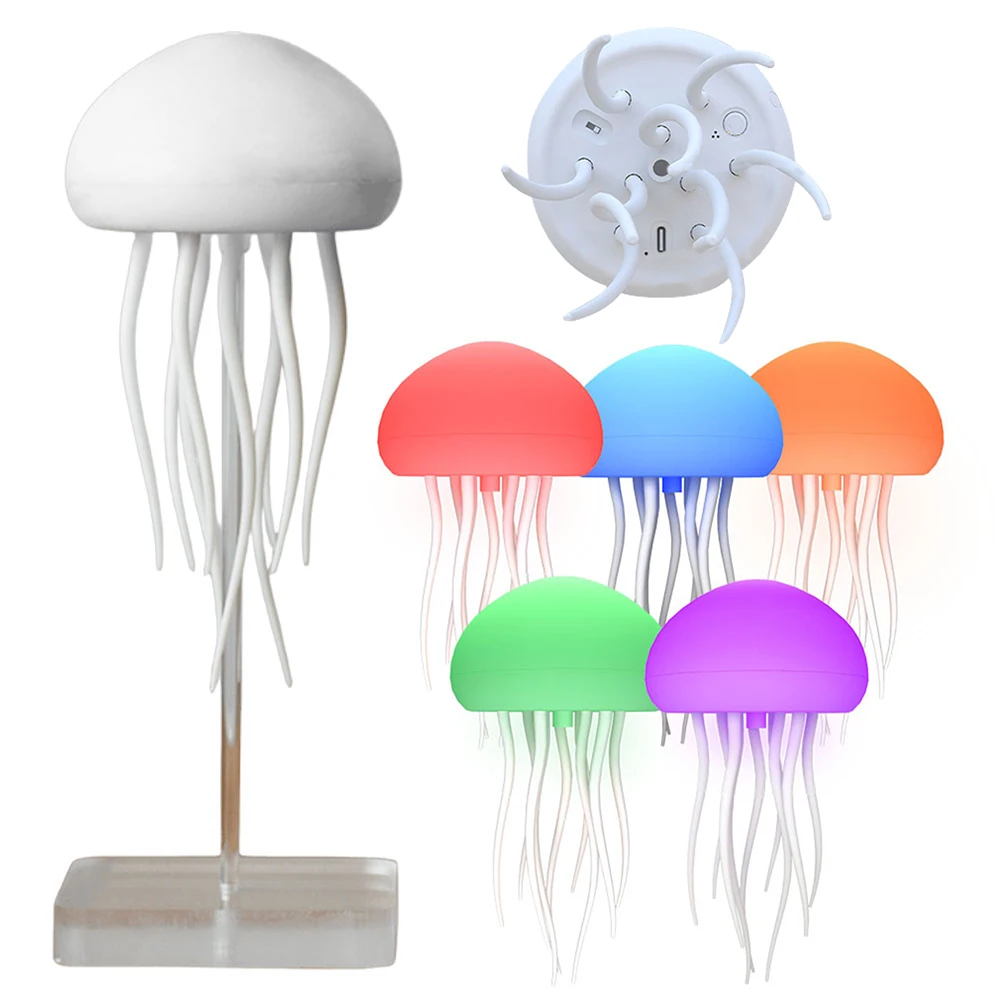 3D Jellyfish Night Light Jellyfish Bedside Lamp with Rotating Tentacles Creative Sleeping Light Type-C Charging for Desktop