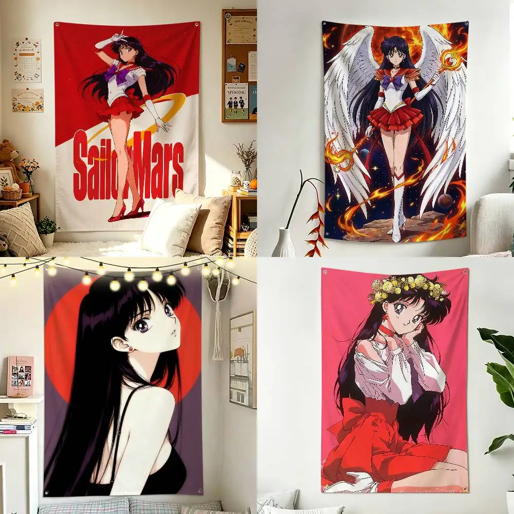 Magic Girl S-Sailor Mars R-Rei Hino Vertical Flag Tapestry Wall Hanging Indoor Outdoor Home Decor