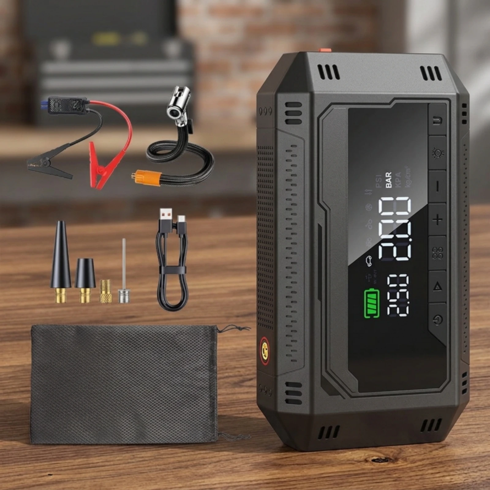 Car Jump Starter with Air Compressor Rechargeable Jump Starter with Air Compressor Portable Power Bank with Flashlight LED