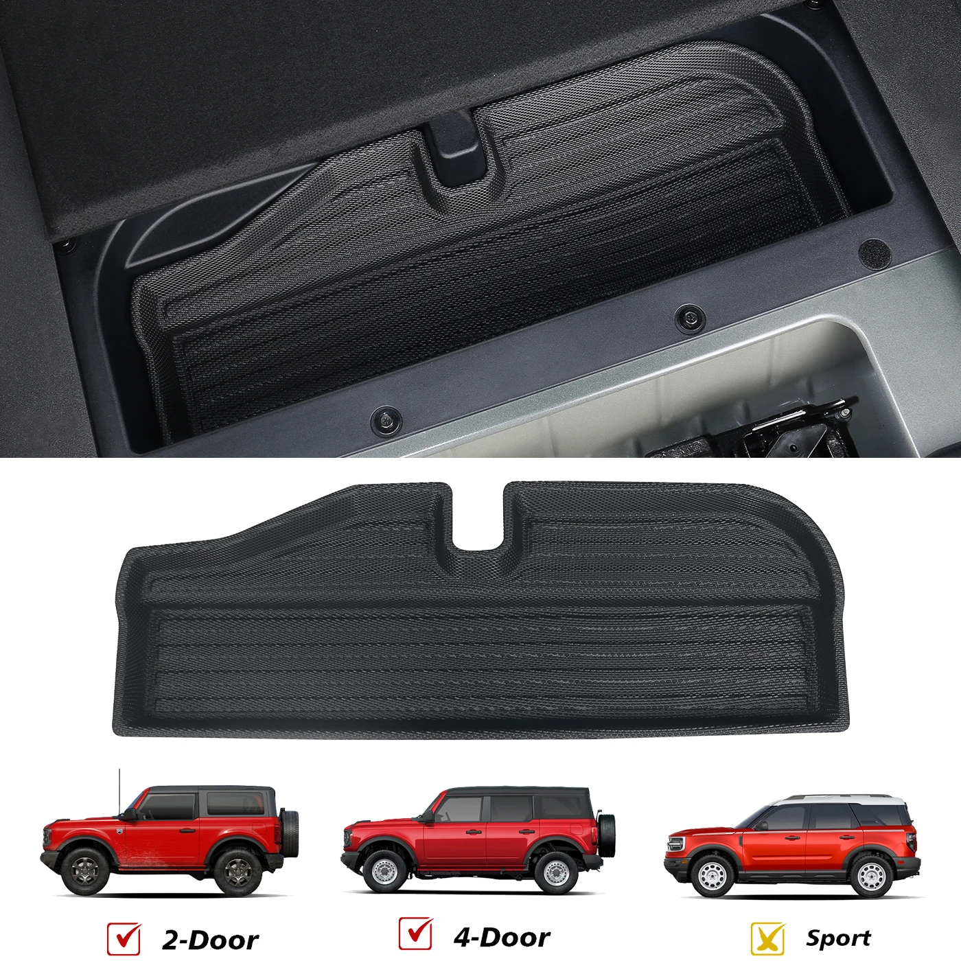 Fukumangoku compatible with Ford Bronco 2021 2022 2023 2024 2-door 4-door TPE trunk lower storage pad, black luggage compartment