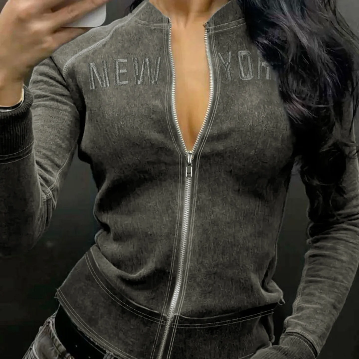 

Gtpdpllt Fashion Letter Embroidery Zipper Jacket Y2k Long Sleeve Tops Casual Y2K Clothing Woman 2025 Autumn Hoodie