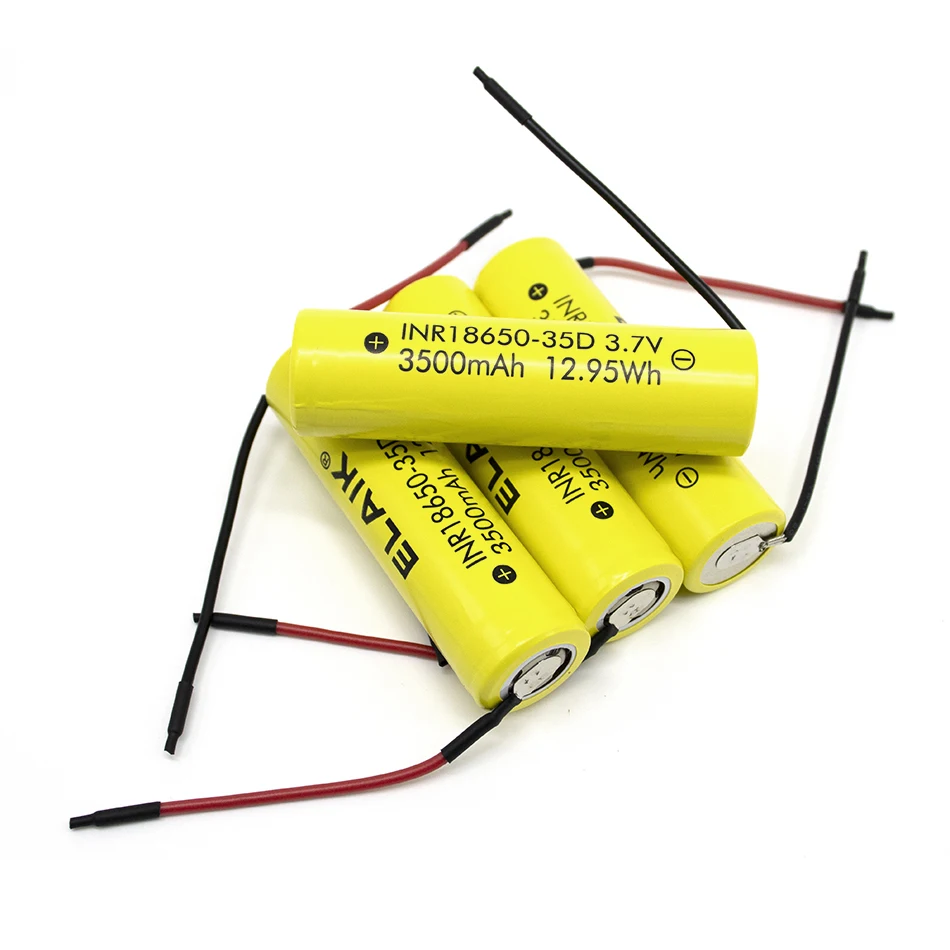 ELAIK-Bateria Recarregável de Lítio-ion, INR18650-35D, 3.7V, 3500mAh, 20A, 18650, 18650, Cabo de Silicone de Solda, DIY, Novo, Original