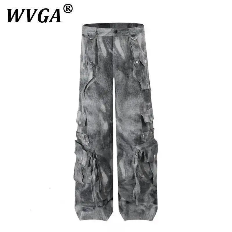 

WVGA весна осень новые мужские темные тяжелые трехмерные камуфляжные нишевые шикарные повседневные прямые брюки-карго с несколькими карманами Ins W9183