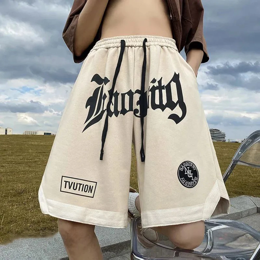 Summer Chicano Street Retro Sports Shorts American Style Loose Y2K Hip-hop Printed Straight Wide-leg Casual Five-point Pants Men