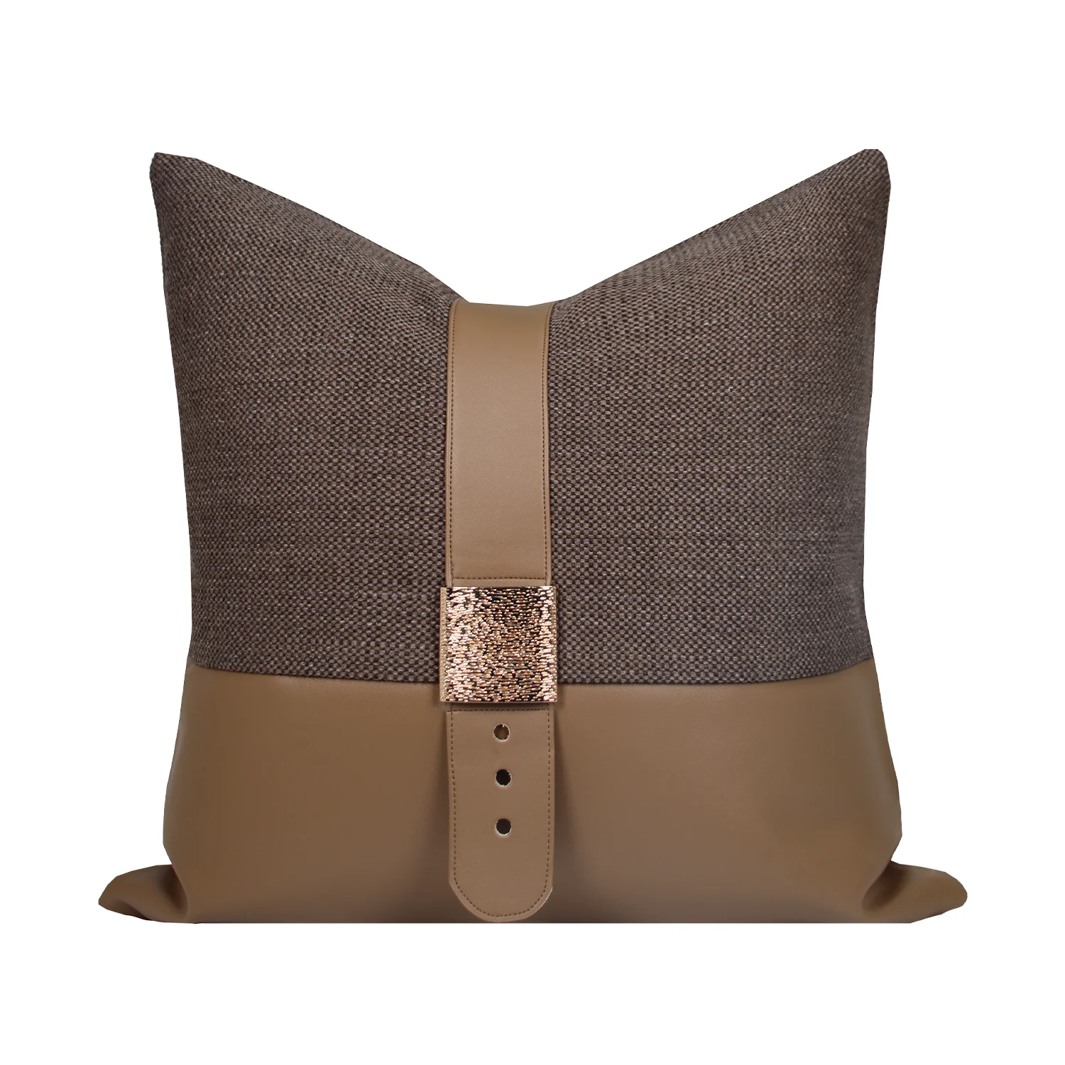 Modern Retro Belt Style Square Pillow Case With PU Leather Strap And Metal Buckle Cushion For Hotel Interior Decoration