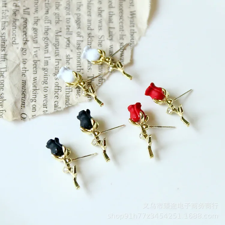 Boucles d'oreilles roses au design rétro français, fouet d'art, rouge, noir et blanc, bijoux de bricolage, accessoires exécutifs, 2 pièces