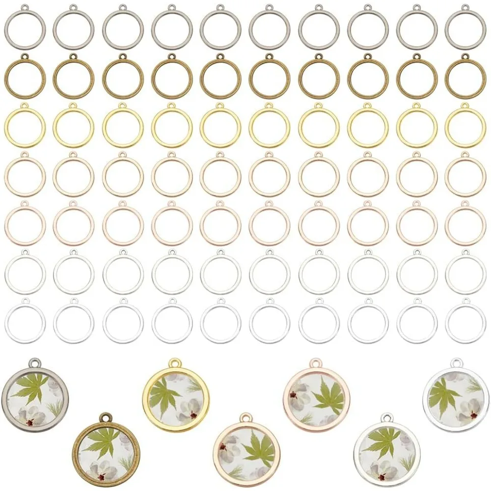 168pcs 17mm Round Open Bezel Connector Charms 7 Colors Hollow Bezel Pendants Blanks Frame Pendants Open Bezel making kit