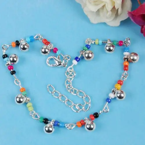 Women’s Jewelry Fashion Beaded Anklet Silver Tone Chain Bell Charms Ankle Bracelet for Summer Wear