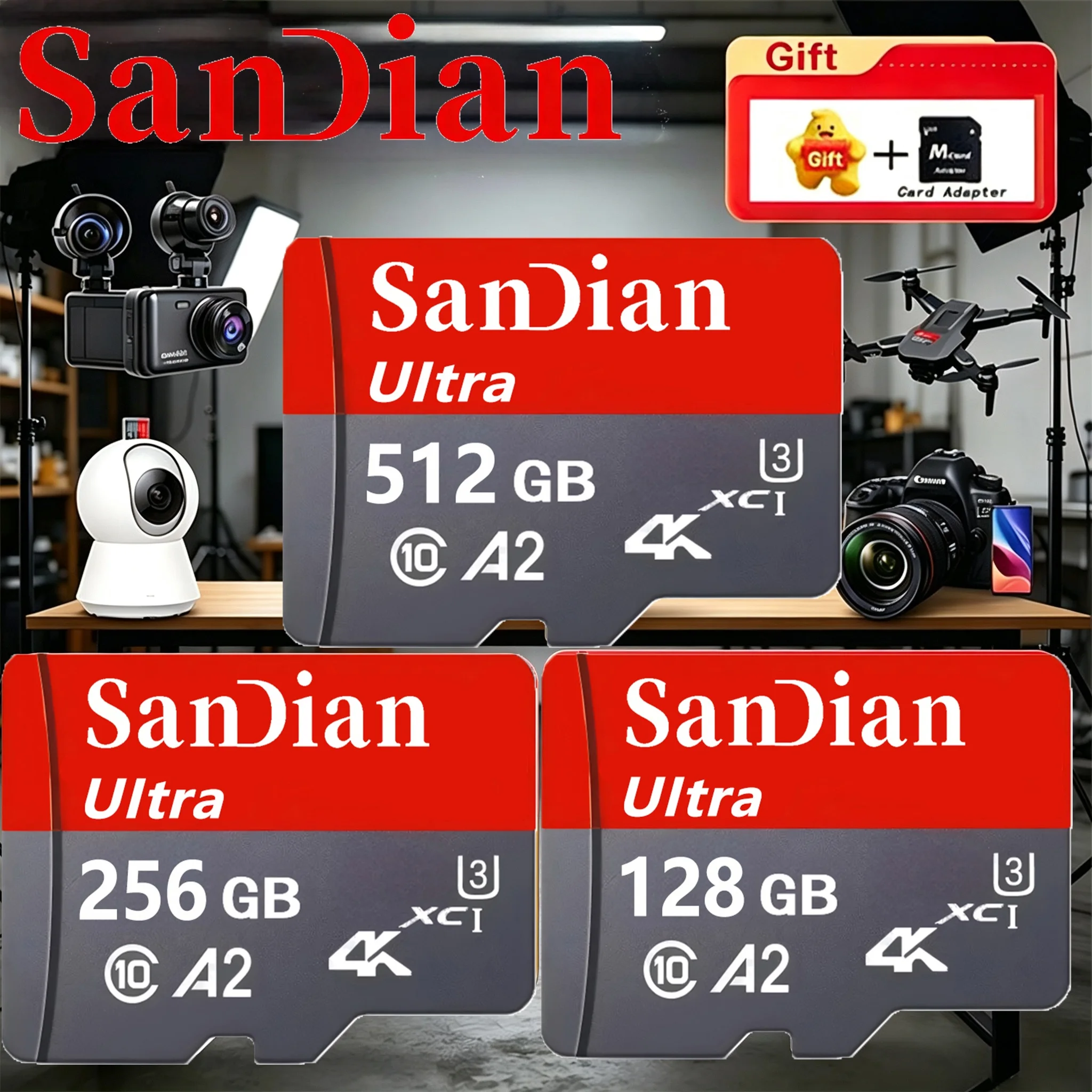 TF Cards 64GB Micro TF SD Card 256GB Memory Card 512GB SD Cards Fast Write A1 8K for Gaming Console/MP4 Player/Camera/Tablet