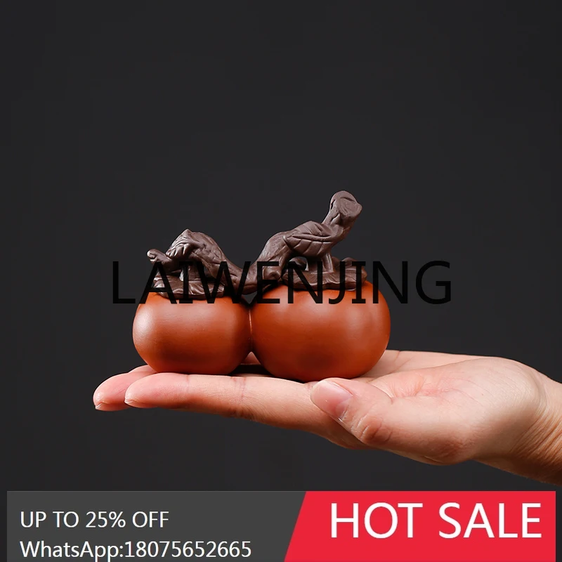Lucky Persimmon Gift Purplue Sand Tea Pet Small Ornaments Can Raise Persimmon into Double Emulational Fruit Tea Table Tea Tray