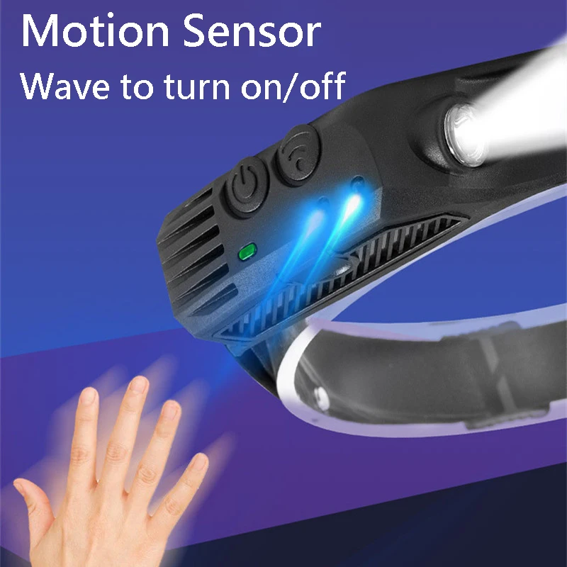 Foladable Induction  Headlight with Built-in Battery Head Flashlight Outdoor Riding Light USB Charging Night Running Hiking Lamp