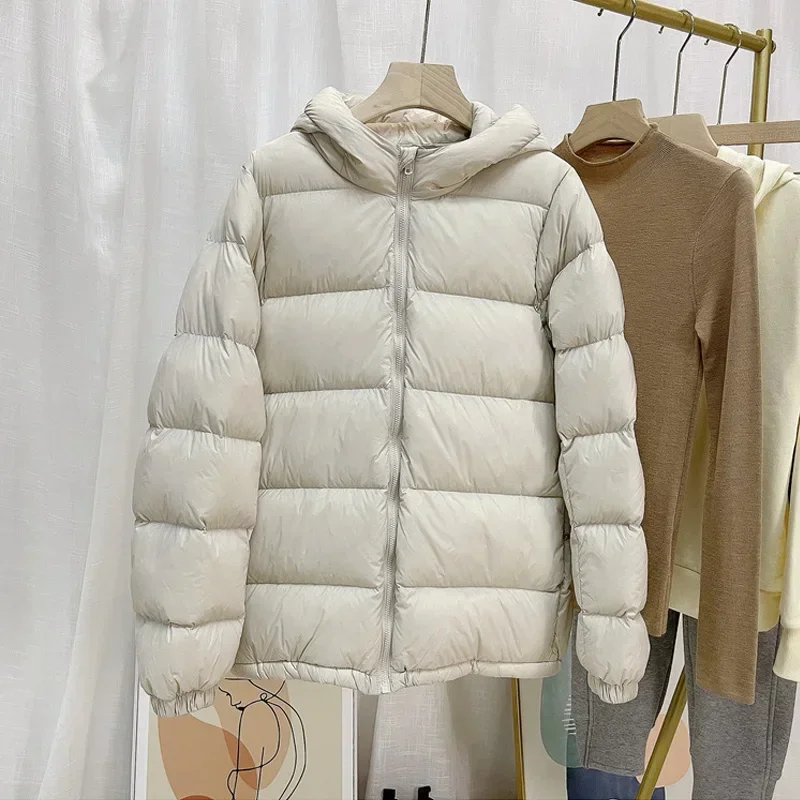 2024 New Autumn Winter Women 90% White Duck Down Jacket  Female Ultra Light Puffer Coat  Solid Long Sleeve Hooded Parka