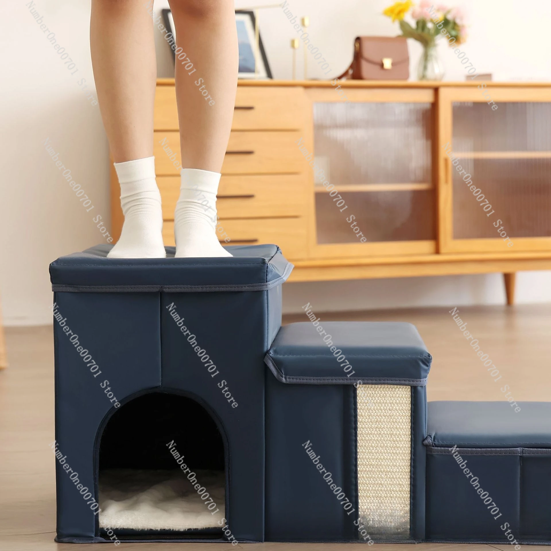 Waterproof Pet Stairs with Cushion, 3 Steps Climbing Ladder for Small Dog Cat