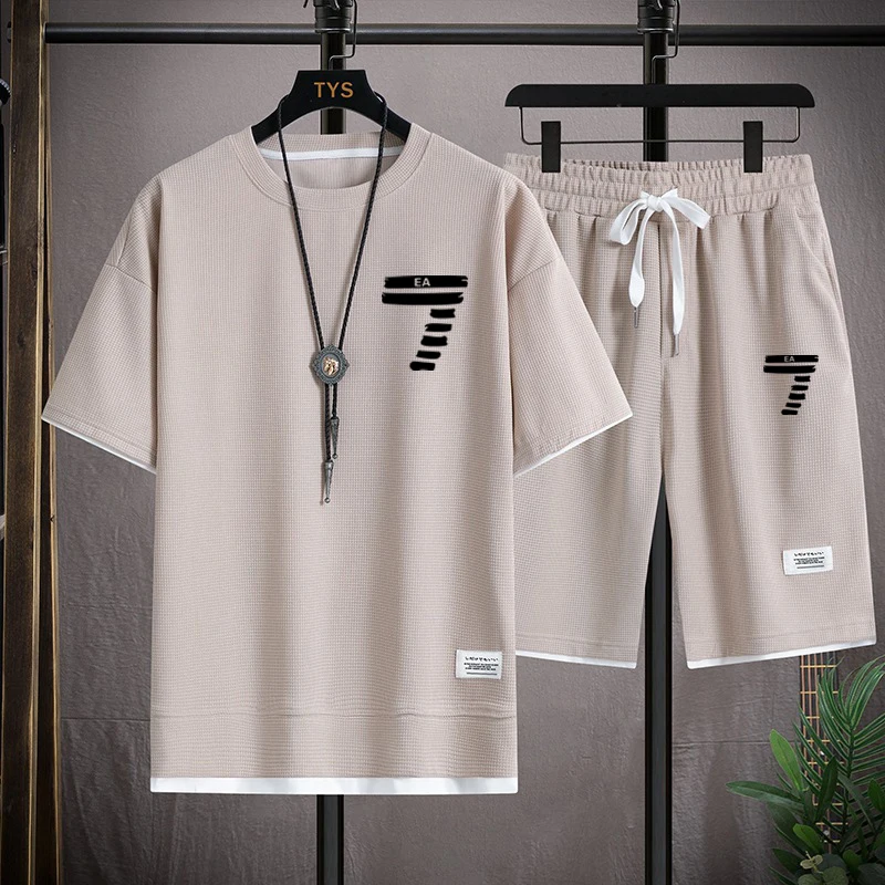 

2024 Fashion New Men's Sports Wear Summer Fitness Short sleeved T-shirt+Shorts Quick Drying 2-piece Set