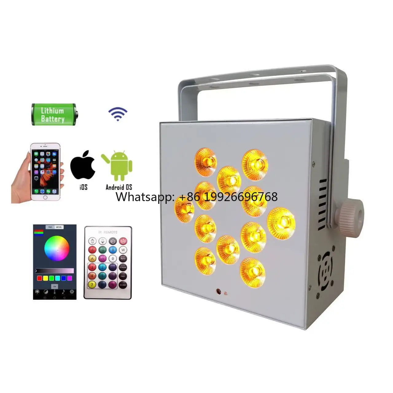 

12*18w Dmx512 RGBWA+UV 6in1 Dj Wedding Stage Indoor Uplights Auto Wireless Battery Led Par Light