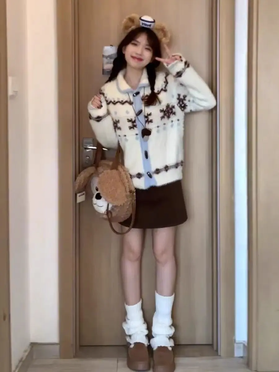 Ele losse gebreide witte trui Jaet dames herfst winter bovenkleding Fai Island Sle casual comfortabele warme top