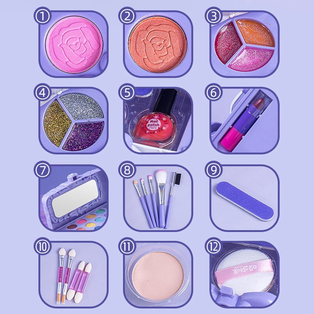 WizKidz Kids Makeup Kit Washable Purple Makeup Box Set - Accessories Toddler Makeup Case Ages 3 + Full Purple Make-up for Girls