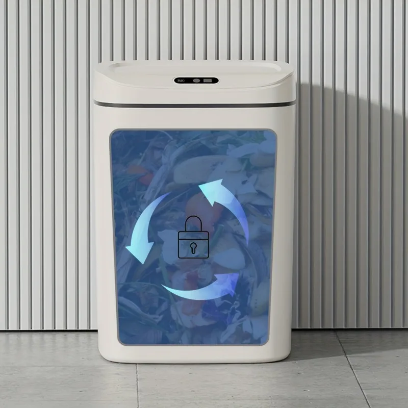 Smart Trash Can for Home Bedroom Kitchen Bathroom Dormitory High-looking Fully Automatic Induction Milky White Trash Can